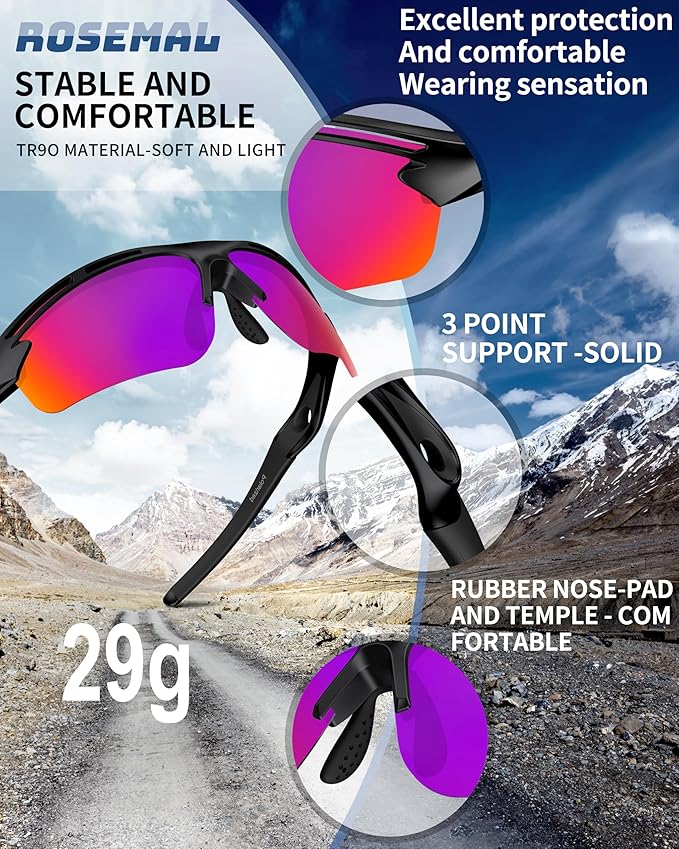 Polarized Sports Sunglasses for Men Women,UV400 Protection Sunglass for Running Cycling Fishing Hiking TR90-StrideForce Fitness
