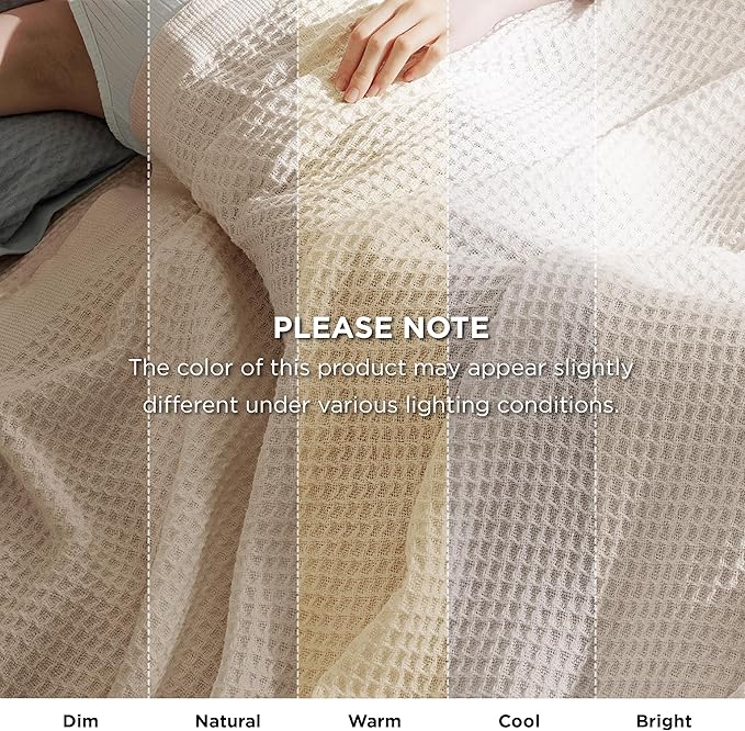 Bedsure 100% Cotton Large Throw Blanket for Couch 50x70 inches - Breathable and Soft, Waffle Weave Throw Blanket for Office, Khaki (a Little Bit Yellow)-StrideForce Fitness