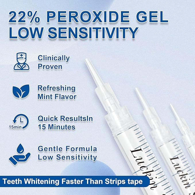 LUCKIN SMILE 10 * 3ML Teeth Whitening Gel Refill, 22% Carbamide Peroxide Suitable for Sensitive Teeth Whitening, 60 Whitening Treatments, Teeth Whiteners Used in Conjunction with Teeth Whitening Kit
