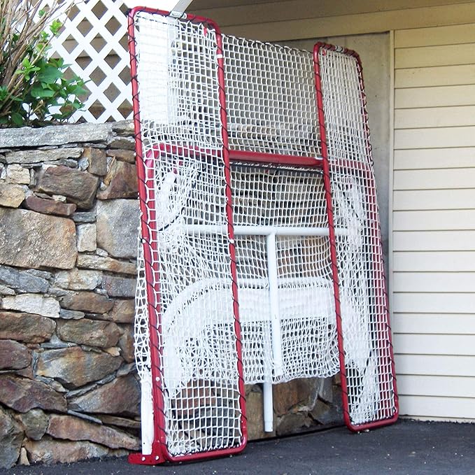 EZGoal Hockey Folding Pro Goal with Backstop and Targets, 2-Inch, Red/White-StrideForce Fitness