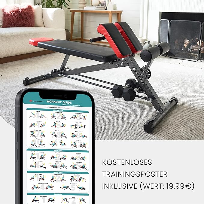 Finer Form Multi-Functional Weight Bench for Full All-in-One Body Workout – Versatile Adjustable Workout Bench for Home Gym. Fitness equipment perfect for Back HyperExtension, Bench Press, Roman Chair Exercise, Sit up. Adjusts to Decline or Flat Bench.-StrideForce Fitness