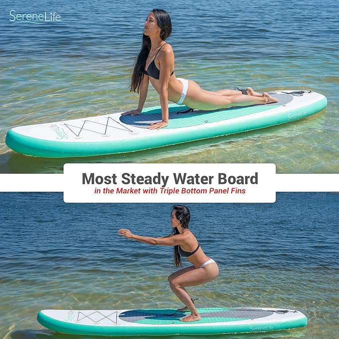 SereneLife Inflatable Stand Up Paddle Board with Premium SUP Accessories – Wide Stable Design with Non-Slip EVA Deck Pad for Adults and Youth of All Skill Levels-StrideForce Fitness