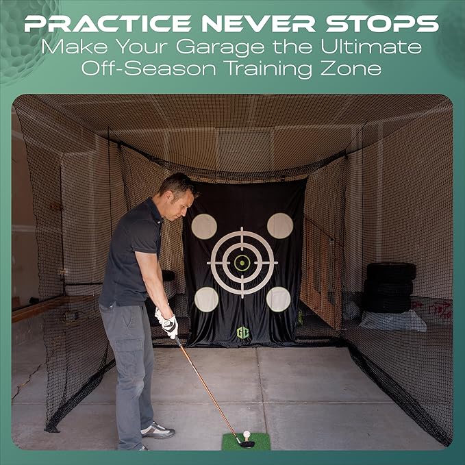 GrdnCare Golf Hitting Net 10x10x10ft – Golf Practice Net with Silent Target Tarp, Mat & Tee with Carry Bag (No Metal Frame) – Indoor Practice for Backyard or Garage & Outdoors-StrideForce Fitness