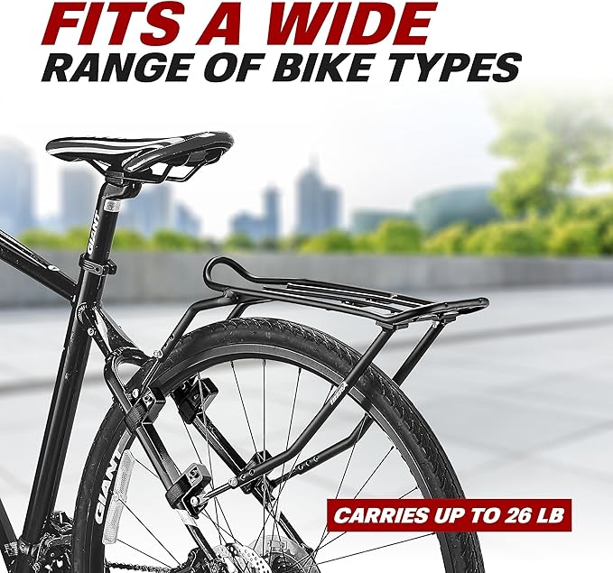 Ibera Bike Rack - Bicycle Touring Carrier Plus+ for Disc Brake/Non-Disc Brake Mount, Fat Tire Bikes, Frame-Mounted for Heavier Top & Side Loads, Height Adjustable for 26"-29" Frames-StrideForce Fitness