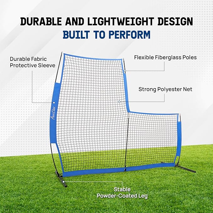 Yes4All Portable L-Screen Baseball 7x7ft with 2 Baseballs, Rubber Wheels - L Screen Baseball for Batting Cage, Protective Pitching Screen Net Double Layers, Carry Bag Included-StrideForce Fitness
