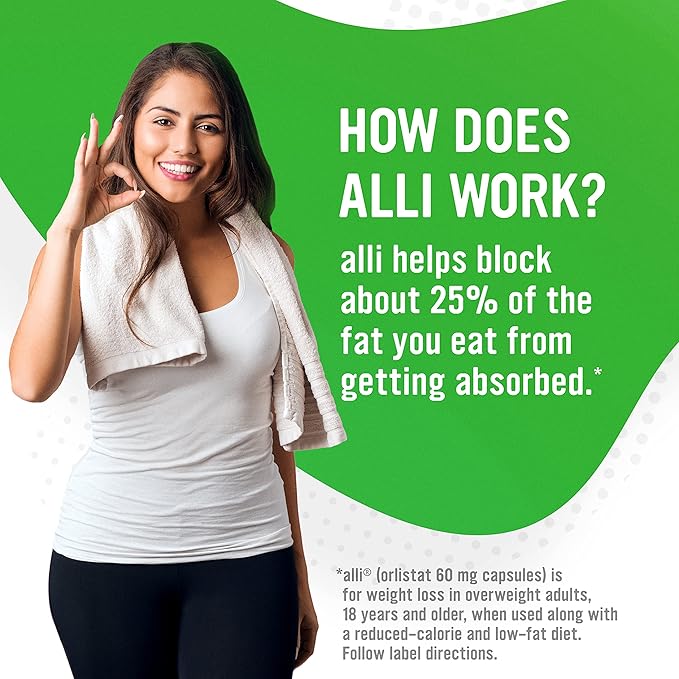 alli Diet Weight Loss Supplement Pills, Orlistat 60mg Capsules Starter Pack, Non prescription weight loss aid, 60 count(Pack of 1)-StrideForce Fitness