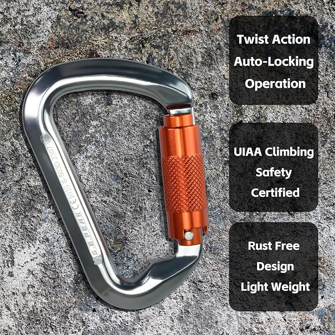SEPEAK UIAA 30kN Climbing Carabiner Clips, Professional Heavy Duty Twist Locking Carabiners for Climbing,Mountaineering, Rappelling, Camping, Hiking, Swings, Large D Ring Hooks-StrideForce Fitness