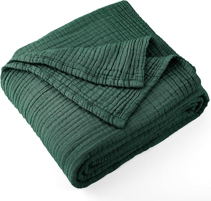 Carriediosa 100% Cotton Muslin Throw Blanket 50" X 70" Throw XL Size，4-Layers Summer Gauze Throws for Bed Couch，Soft Lightweight Breathable Linen Blankets Bedspread for Adults All Season，Dark Green-StrideForce Fitness