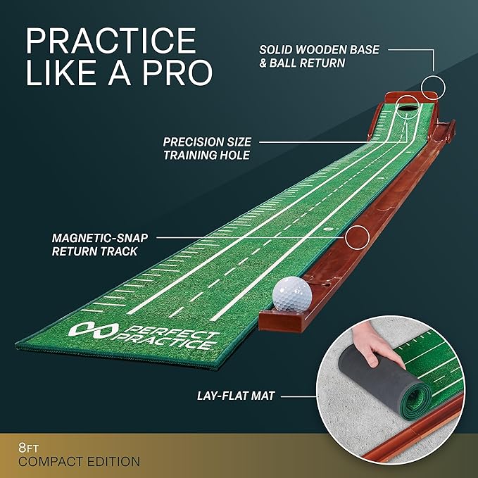 Perfect Practice Golf Putting Mat - Portable Putting Green, Indoor & Outdoor Practice, with Ball Return - Golf Training Aid for Home, Office, Backyard - Golfing Gifts for Men-StrideForce Fitness
