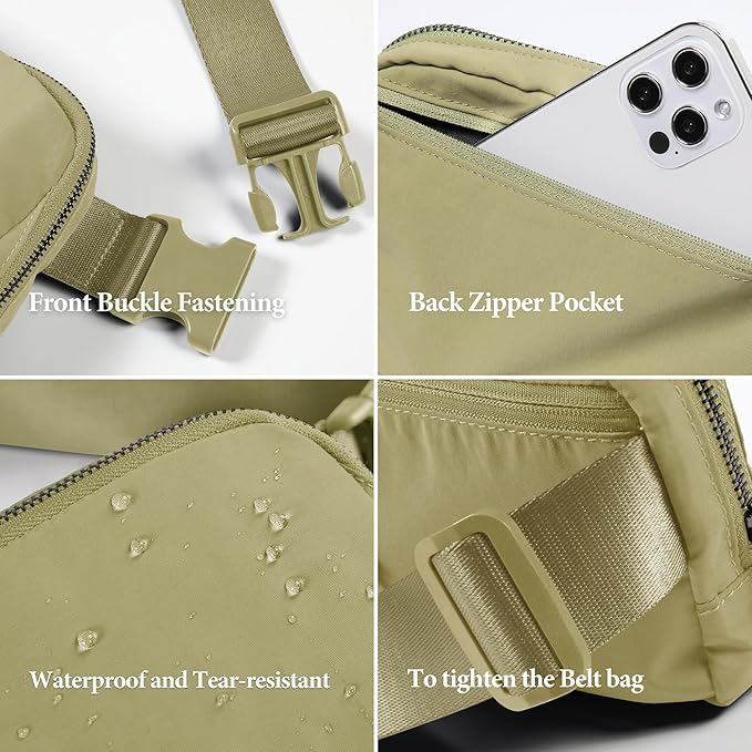ODODOS Unisex Mini Belt Bag with Adjustable Strap Small Fanny Pack for Workout Running Traveling Hiking, Khaki Green-StrideForce Fitness