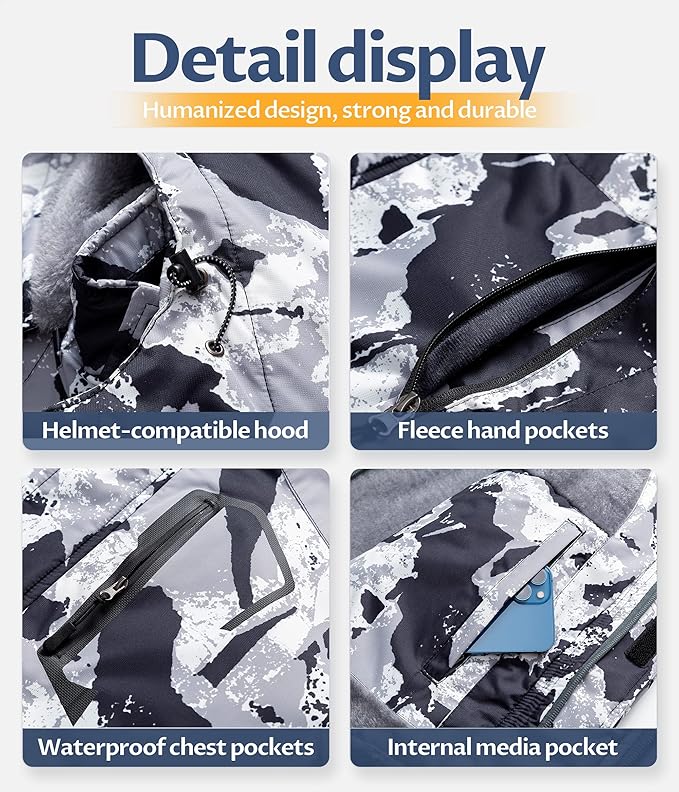 CREATMO US Men's Mountain Waterproof Ski Jacket - Windproof Snowboarding Warm Winter Coat Raincoat-StrideForce Fitness