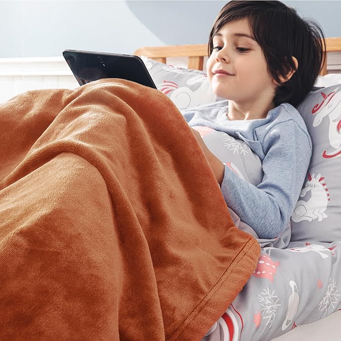 Bedsure Bedding Fleece Blanket for Girls and Boys - Soft Cozy Cute Small Throw Blankets for Travel, 43x55 Inches, Burnt Orange-StrideForce Fitness