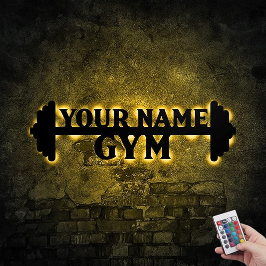 Personalized Home Gym LED Tin Metal Sign Multiple Sizes, Gym Sign Wall Decor, Exercise Workout Room Decor Fitness Center, Motivational Inspirational Hanging Wall Art Wall Plaque (02 w/lights)-StrideForce Fitness