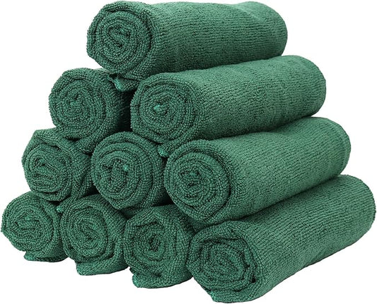 Arkwright Microfiber Gym Towel - Pack of 12 - Super Soft, Quick Dry Workout Sweat Towels, 300 GSM Lightweight & Absorbent for Sports, Working Out, Yoga, and Spa, 16 x 27 in, Hunter Green-StrideForce Fitness