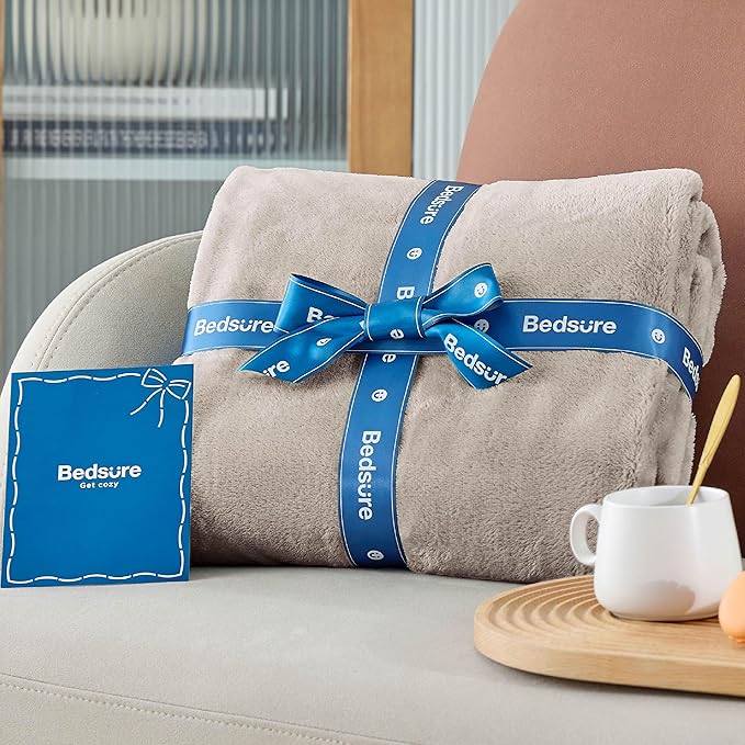 Bedsure Fleece Blankets Twin Size Oxford Tan - 300GSM Lightweight Plush Fuzzy Cozy Soft Blanket for Bed, Sofa, Couch, Travel, Camping, 60x80 inches-StrideForce Fitness