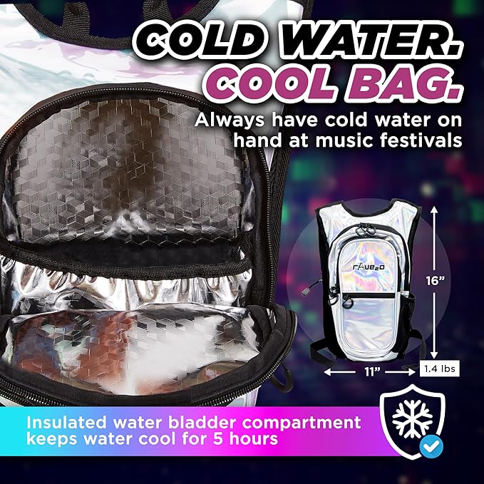 Rave Hydration Backpack – Anti-Theft Festival Hydration Pack with 1.5L Leakproof TPU Bladder – Slim, Insulated Water Pack with Secret Pockets & Breathable Back – for Raves, Music Festivals, EDC-StrideForce Fitness