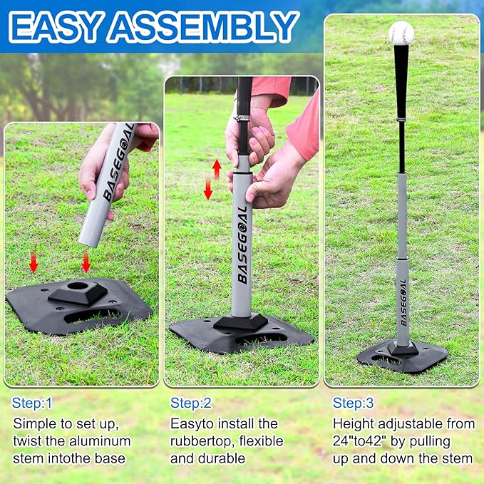 Baseball & Softball Batting Tee,Portable Hitting Tee,with Heavy Duty Base,Flexible Rubber Top,Adjustable Height-StrideForce Fitness