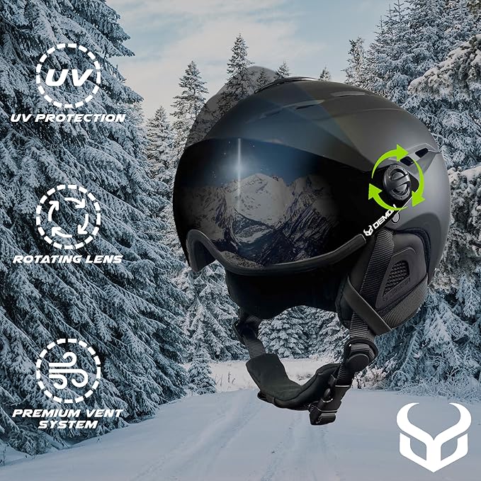 Demon United Ski and Snowboard Visor Helmet-Snowboard Helmet with Removable Visor Goggles and Rear Dial Adjustment- Snow Sport Helmets for Men and Women-StrideForce Fitness