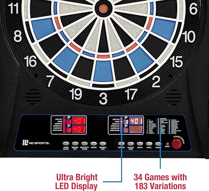 MD Sports Dartboard Cabinet Multiple Styles Electronic Dartboard With Digital X/O Cricket Scorekeeping and Dart Set, Perfect for Cricket Games-StrideForce Fitness