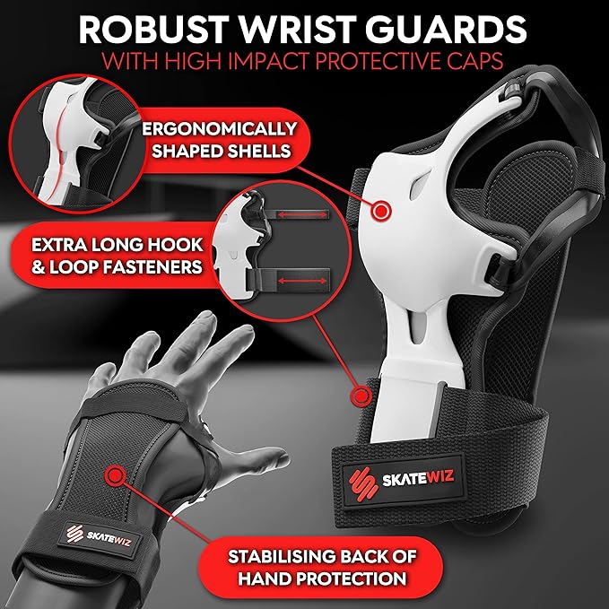 SKATEWIZ Skating Protective Gear Adults & Kids [6pc] incl. Knee Pads, Elbow Pads Wrist Guards for Roller Skating & Skateboarding-StrideForce Fitness