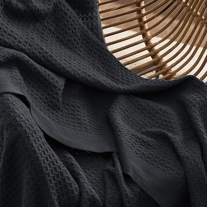 Bedsure 100% Cotton Blanket Queen Size for Bed - Breathable and Soft, Waffle Weave Blanket for Summer, Thick Cozy Fall Blankets for Women Gift, Black, 90x90 Inches-StrideForce Fitness