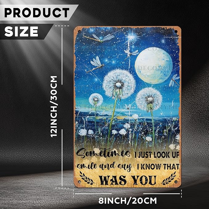 Vintage Dragonfly Tin Sign Sometimes I Just Look Up Smile and Say I Know That was You Retro Metal Poster Funny Wall Art Cafe Office Bar Plub Club Toilet Farm Room Garden Plaque 12 * 8inch-StrideForce Fitness