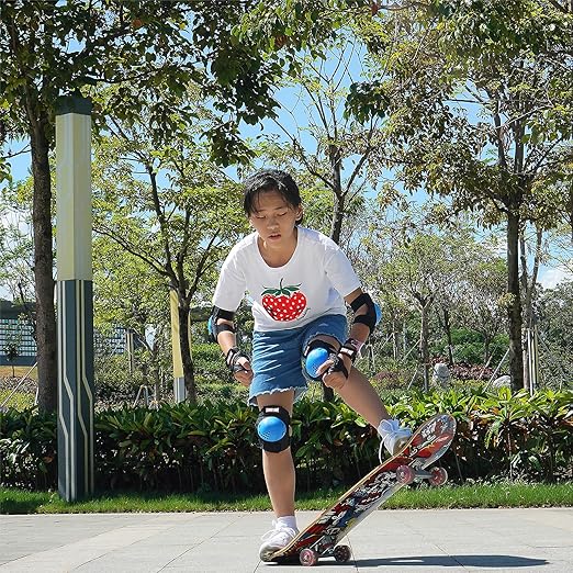 Youth/Kids Knee Pads Elbow Pads Wrist Guards Protective Gear Set for 3-15 Years Child Roller Skates, Skateboard, Cycling, Inline Skating, BMX Bike, Balance Bike, Scooter Riding and Other Outdoor Sports-StrideForce Fitness
