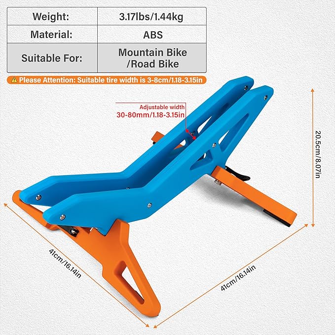 Adjustable Bike Parking Stand Fits 16-29 Inch Bicycles, Compatible with 23c-3.0 Tire Width – Heavy-Duty Plastic, Easy Installation, Stylish Two-Tone Design (Blue&Orange)-StrideForce Fitness