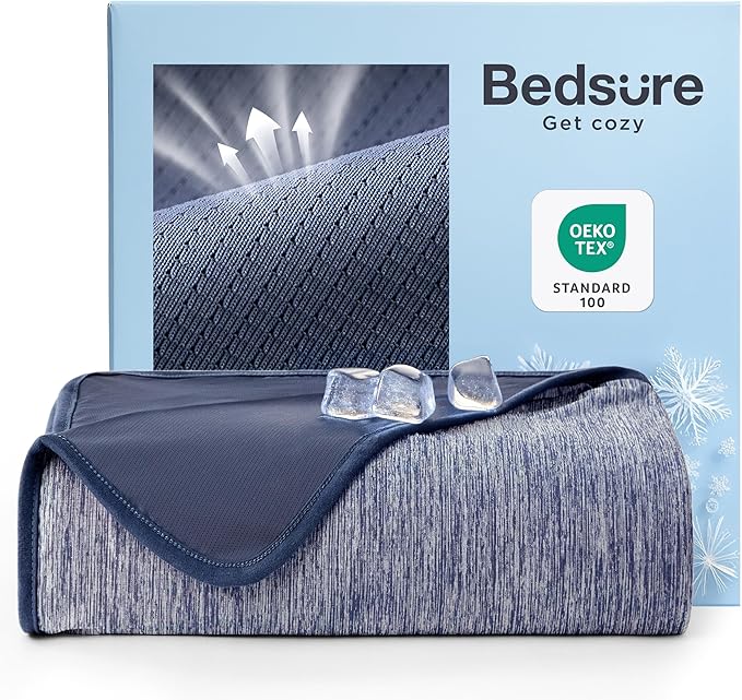Bedsure Summer Cooling Navy Blue Throw Blanket for Hot Sleepers with Sports Mesh Design, Arc-Chill Q-Max 0.4 Lightweight Breathable Ice Cold Blanket Throws for Night Sweats, 50 x 70 Inches-StrideForce Fitness
