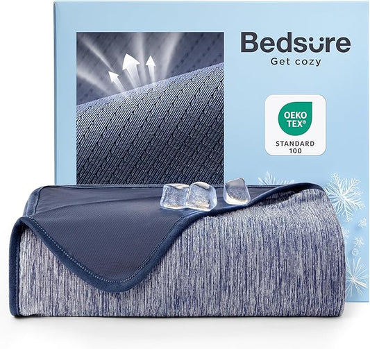 Bedsure Summer Cooling Navy Blue Throw Blanket for Hot Sleepers with Sports Mesh Design, Arc-Chill Q-Max 0.4 Lightweight Breathable Ice Cold Blanket Throws for Night Sweats, 50 x 70 Inches-StrideForce Fitness