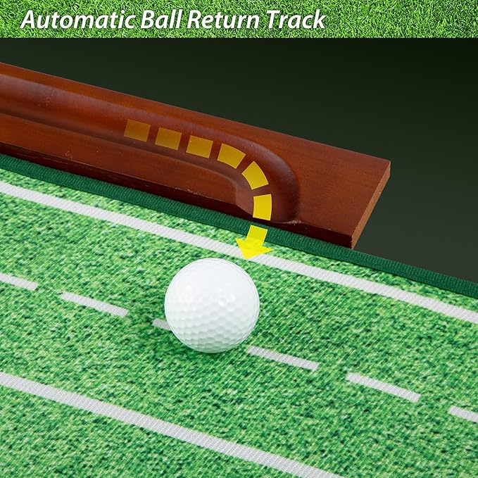 Golf Putting Mat with Ball Return - Putting Green Indoor Featuring 9ft Non-Slip Velvet Surface for Indoor & Outdoor - Smooth, Skip-Free Walnut Ball Return System - Golf Practice Mat for Backyard-StrideForce Fitness