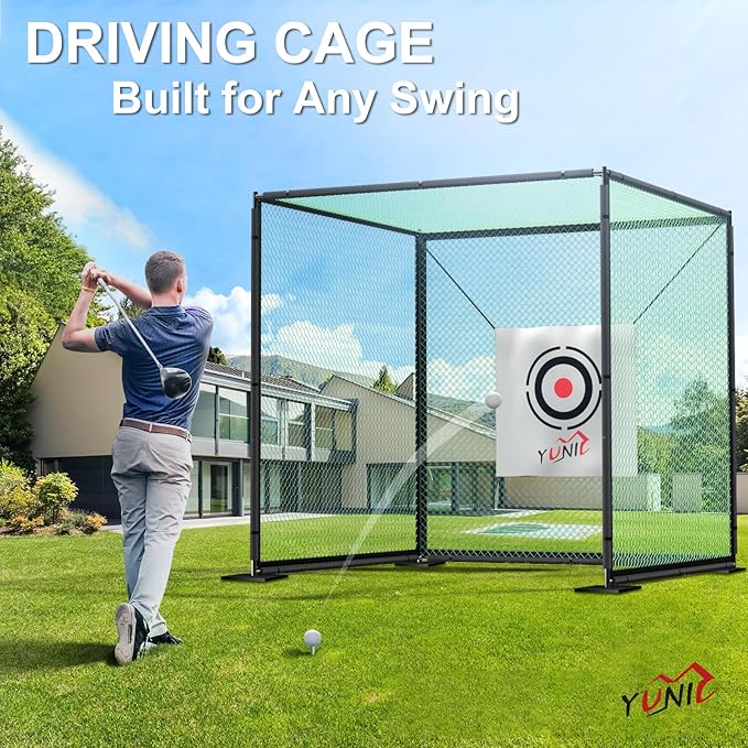 YUNIC Golf Driving Cage with Metal Frame - Choose Standard Hitting Target or Simulator Impact Screen-StrideForce Fitness
