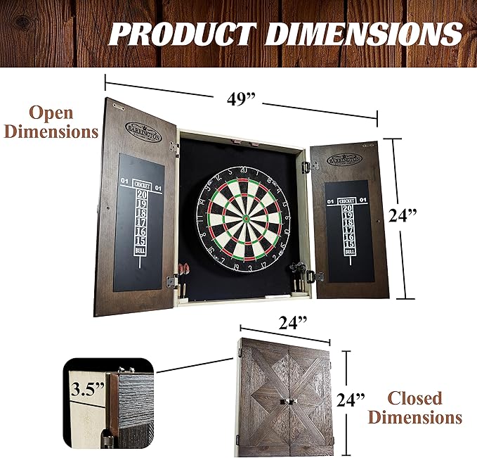 Barrington Dartboard Multiple Styles Pre-Assembled Wood Dartboard Cabinet Collection with 18” Bristle Dartboard & Steel Tip Dart Set, Perfect for Cricket Games-StrideForce Fitness