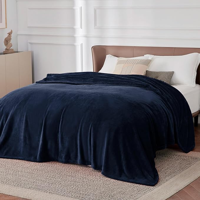 Bedsure Navy Fleece Blankets Queen Size - Bed Blanket Blue Soft Lightweight Plush Fuzzy Cozy Luxury Microfiber, 90x90 inches-StrideForce Fitness