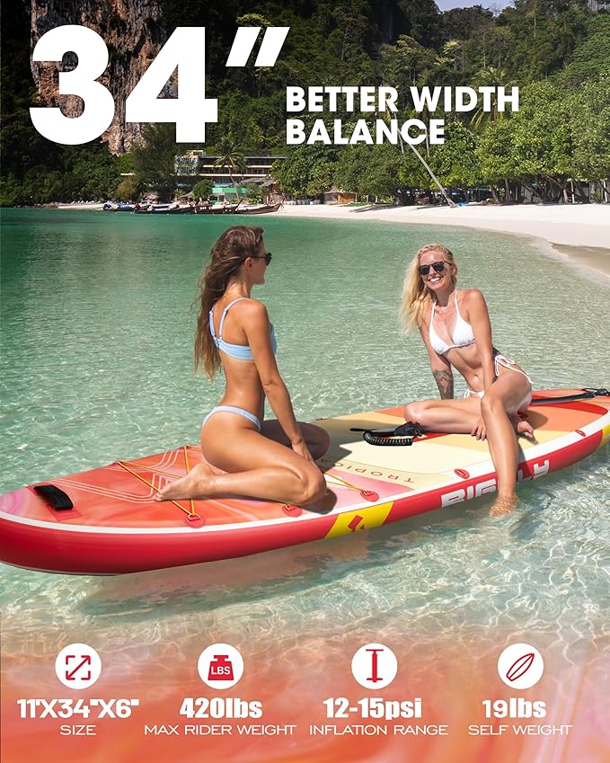 Bigfly Inflatable Stand Up Paddle Board 11’*34”*6”, Blow Up Paddle Board for Adults,with Detachable Fins, Pump, Floating Paddle, Safety Leash,Backpack-StrideForce Fitness