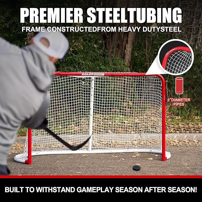 EALER Hockey Goal with Shooting Targets – 6′×4′ Portable Street & Ice Goal, Heavy-Duty 2″ Steel Frame, 11 Target Holes, Tear-Proof Fabric, Official Size, Easy Backyard Assembly-StrideForce Fitness