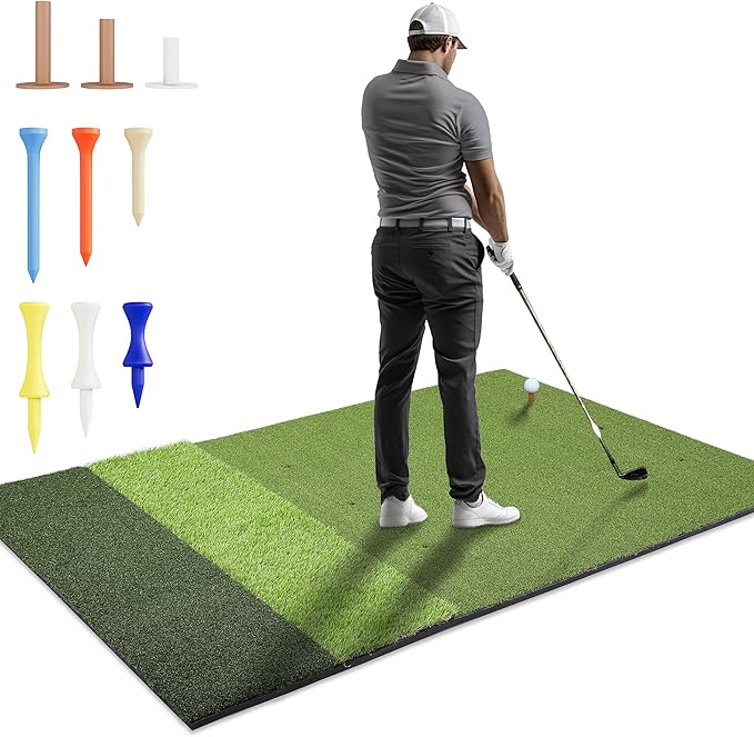 6x4ft Extra Large & 5x4ft Extra Thick Premium Golf Mat | Golf Mats Practice Indoor, Outdoor, or with Simulator/Net | Durable Golf Hitting Mat with Tees-StrideForce Fitness