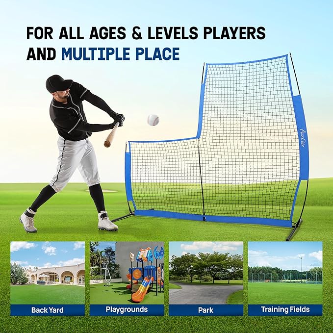 Yes4All Portable L-Screen Baseball 7x7ft with 2 Baseballs, Rubber Wheels - L Screen Baseball for Batting Cage, Protective Pitching Screen Net Double Layers, Carry Bag Included-StrideForce Fitness