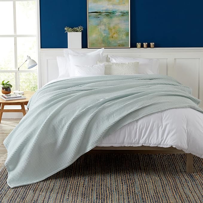 100% Cotton Waffle Weave Bed Blanket | Soft, Breathable, and Lightweight Blanket for All-Season | Perfect for Layering | Brielle Collection (King, ICY Blue)-StrideForce Fitness