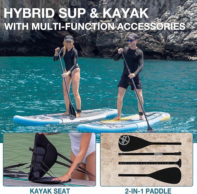 UPWELL 10'6"/11'/11'6" Inflatable Paddle Board, Stand Up Paddlboard for Youth & Adults, Stable Design, Premium SUP Accessories, Backpack, Leash, Hand Pump, Fins-StrideForce Fitness