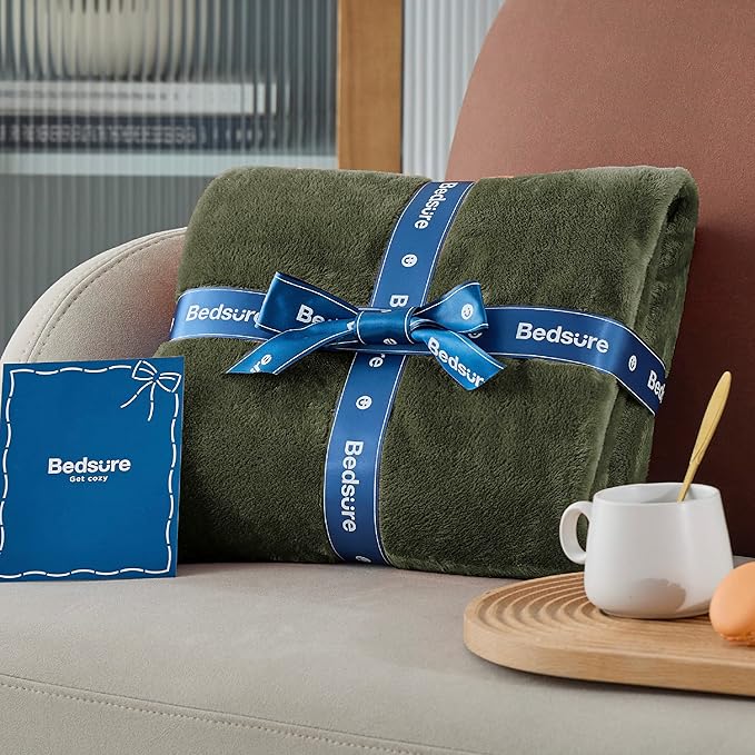 Bedsure Fleece Blanket Queen Blanket Olive Green - Bed Blanket Soft Lightweight Plush Fuzzy Cozy Luxury Microfiber, 90x90 inches-StrideForce Fitness