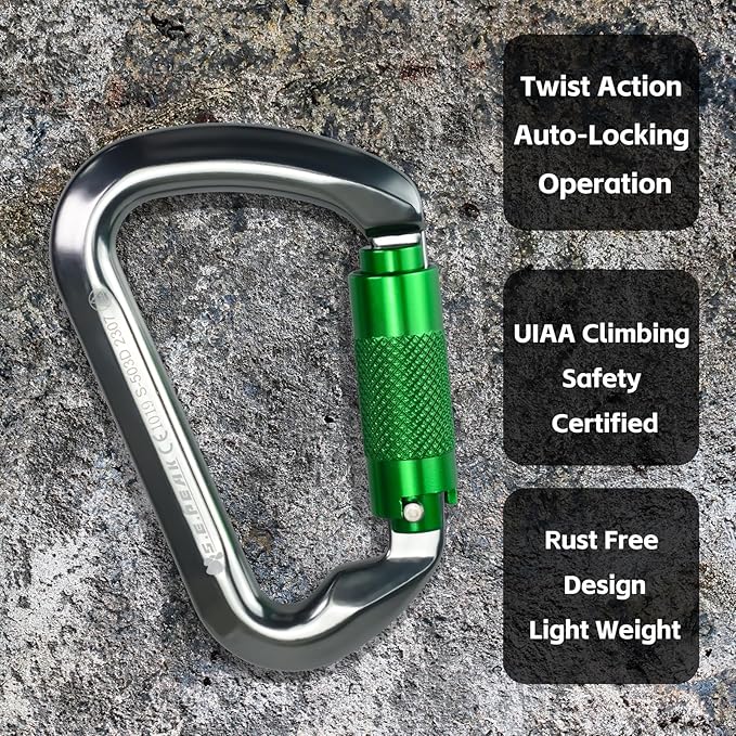 SEPEAK UIAA 30kN Climbing Carabiner Clips, Professional Heavy Duty Twist Locking Carabiners for Climbing,Mountaineering, Rappelling, Camping, Hiking, Swings, Large D Ring Hooks-StrideForce Fitness