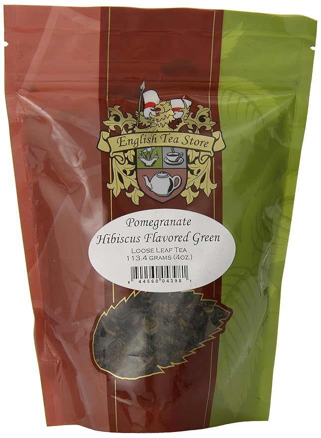 Pomegranate Hibiscus Flavored Green Tea | Loose Leaf 4oz | Hunan Sencha Style Tart Fruity Herbal Blend | Hot or Iced | English Tea Store Premium Tea-StrideForce Fitness