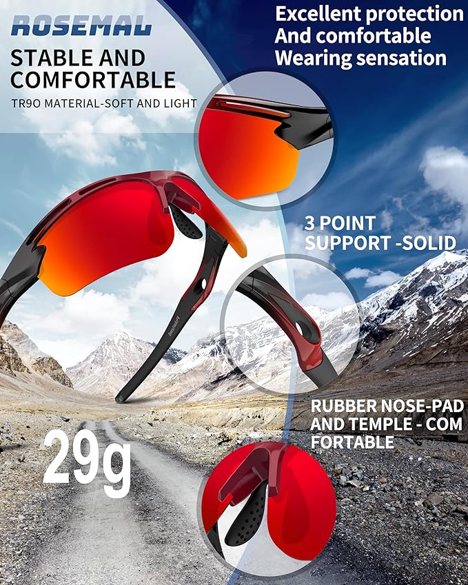 Polarized Sports Sunglasses for Men Women,UV400 Protection Sunglass for Running Cycling Fishing Hiking TR90-StrideForce Fitness