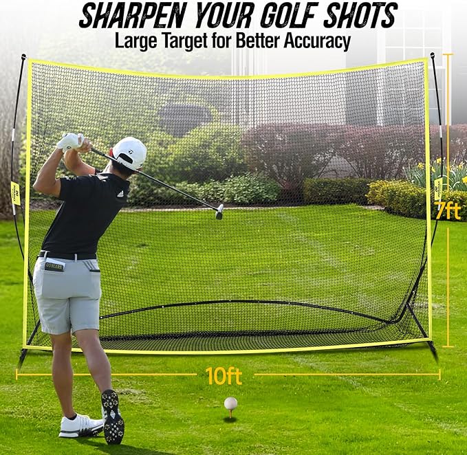 PodiuMax Golf Net, 10x7ft Golf Practice Net with Noise Reduce Silk Target Driving Real Balls, Hitting Nets for Backyard Garage, Improve Chipping Putting Pitching, Gift for Men & Golfers-StrideForce Fitness