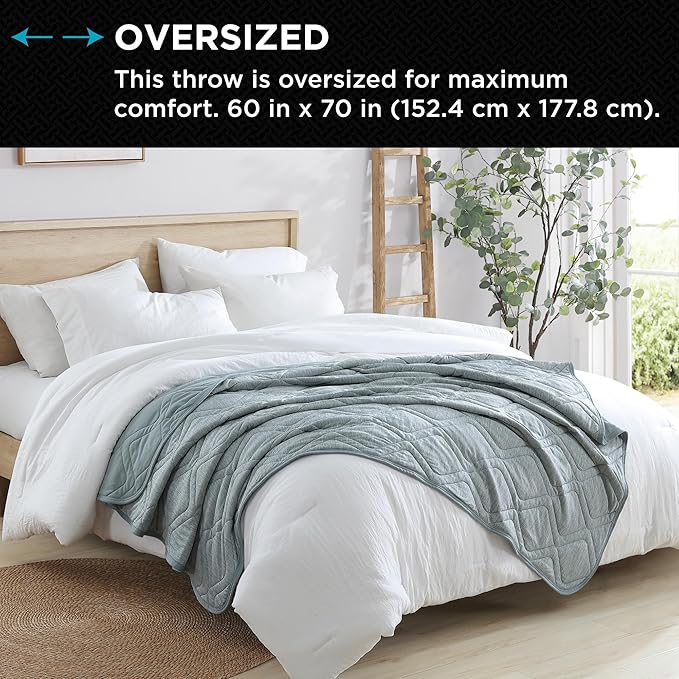 Brookstone Cooling Comfort Throw - Innovative Cooling Dual-Sided Throw - Oversized Cool Blanket for Hot Sleepers - Cooling Blankets for Sleeping - Nylon and Polyethylene Cooling Blanket - Green Milieu-StrideForce Fitness