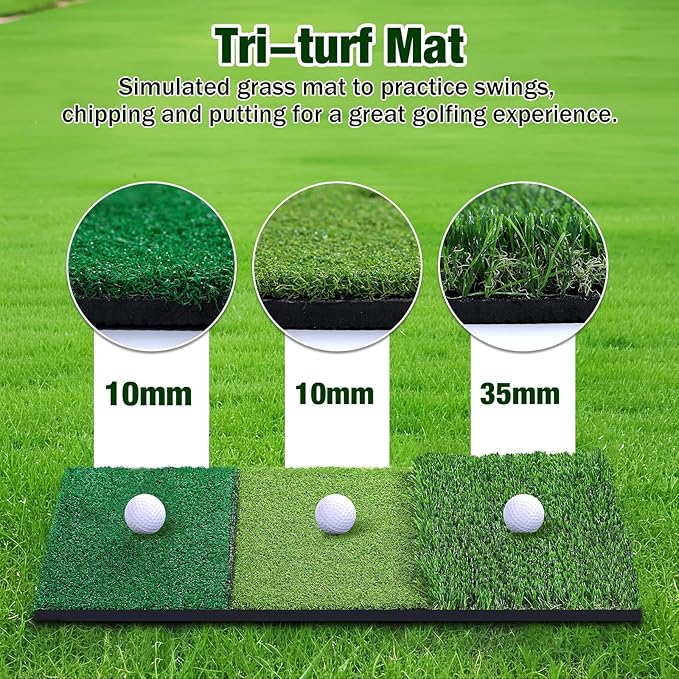MoKo Golf Net with Practice Mat, 10 x 7 ft Golf Hitting Net for Outdoor Indoor Backyard Driving Chipping Swing Training, All-in-One Multi-Target Training Aid Practice Nets with Tri-Turf Mat-StrideForce Fitness