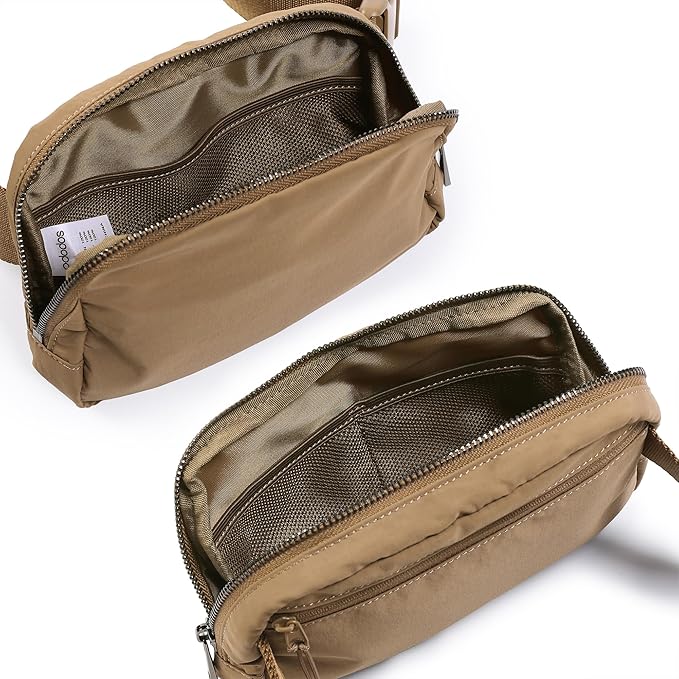 ODODOS Unisex Mini Belt Bag with Adjustable Strap Small Fanny Pack for Workout Running Traveling Hiking, Caramel-StrideForce Fitness