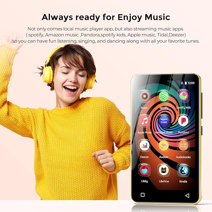 160GB MP3 Player with Bluetooth and WiFi, innioasis Music Player with Spotify,Pandora,Amazon Music,4" Touch Screen Android MP4 MP3 Player for Kids with Libby,Audible(Black_Gold)-StrideForce Fitness