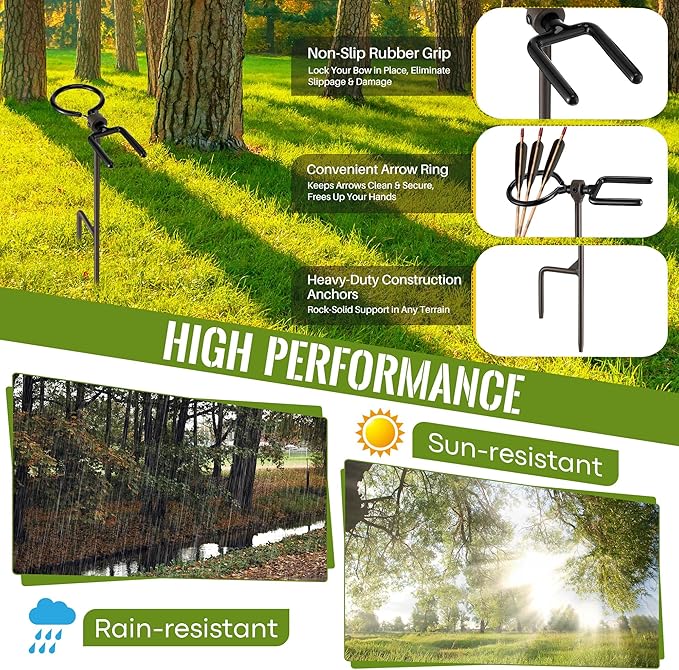High Performance Portable Archer's Ground Bow Stake with Bowstring Wax, Durable and Versatile, Includes 360° Rotating Fork and Arrow Ring-StrideForce Fitness